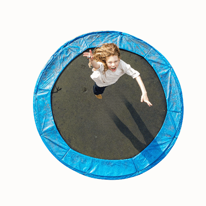 girl on trampoline might be in a trampoline park